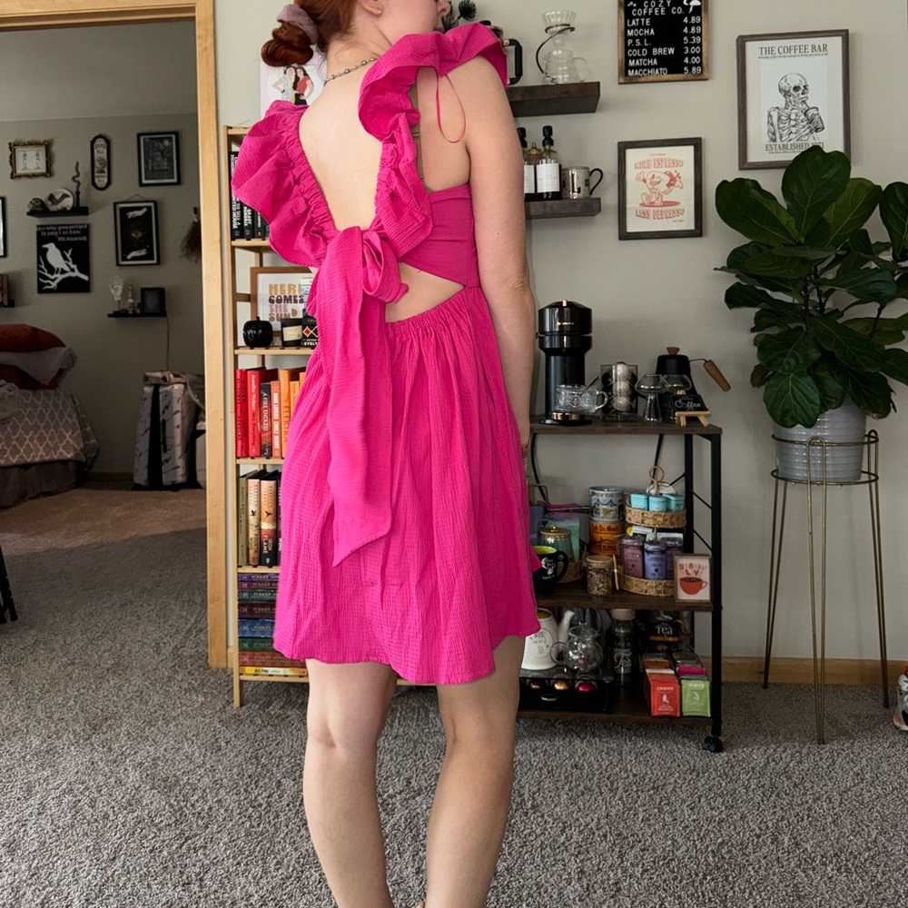 hot pink ruffle sleeve tank top mini dress